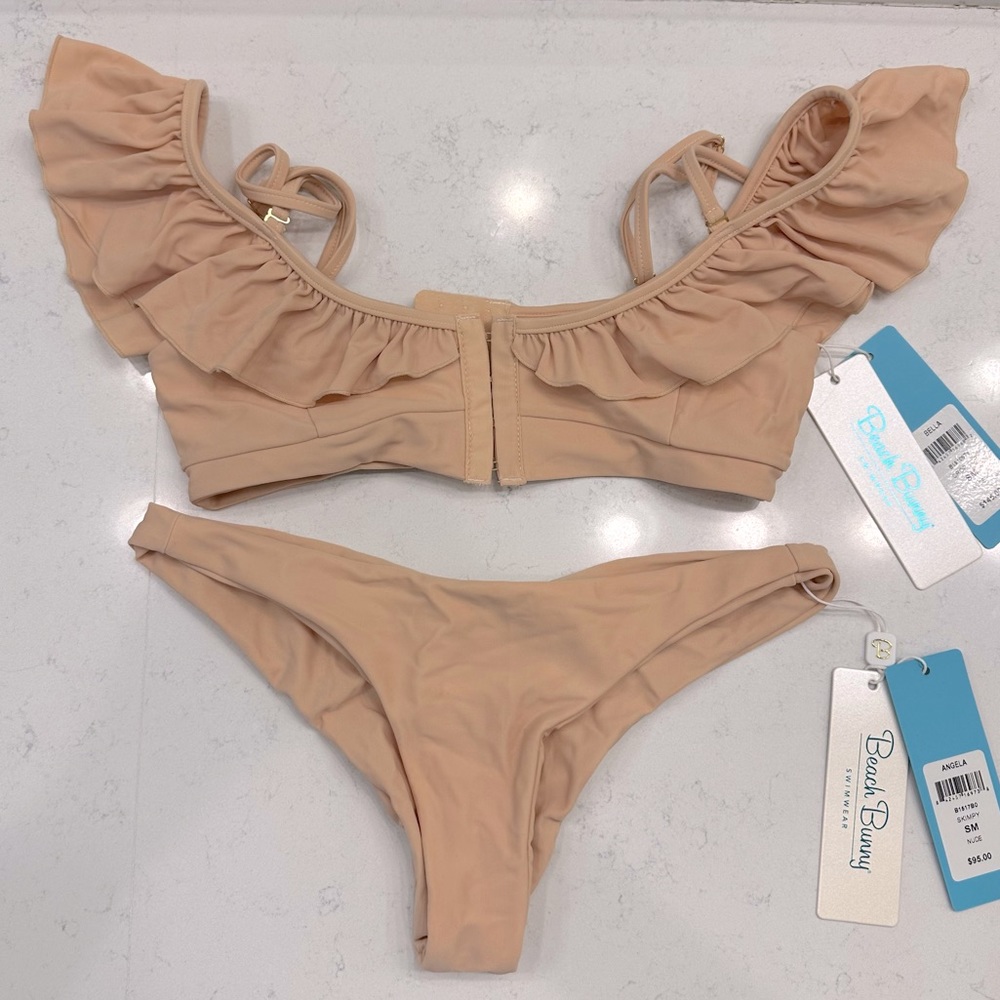 Beach bunny nude color ruffle & cheeky bikini small set